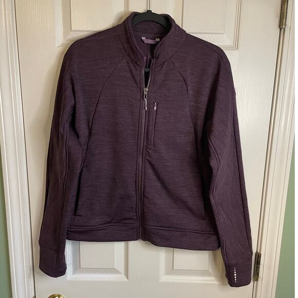 Title Nine Crash Polartec Bomber Jacket Sz L Purple Pockets Thumbholes Athletic - Picture 4 of 15
